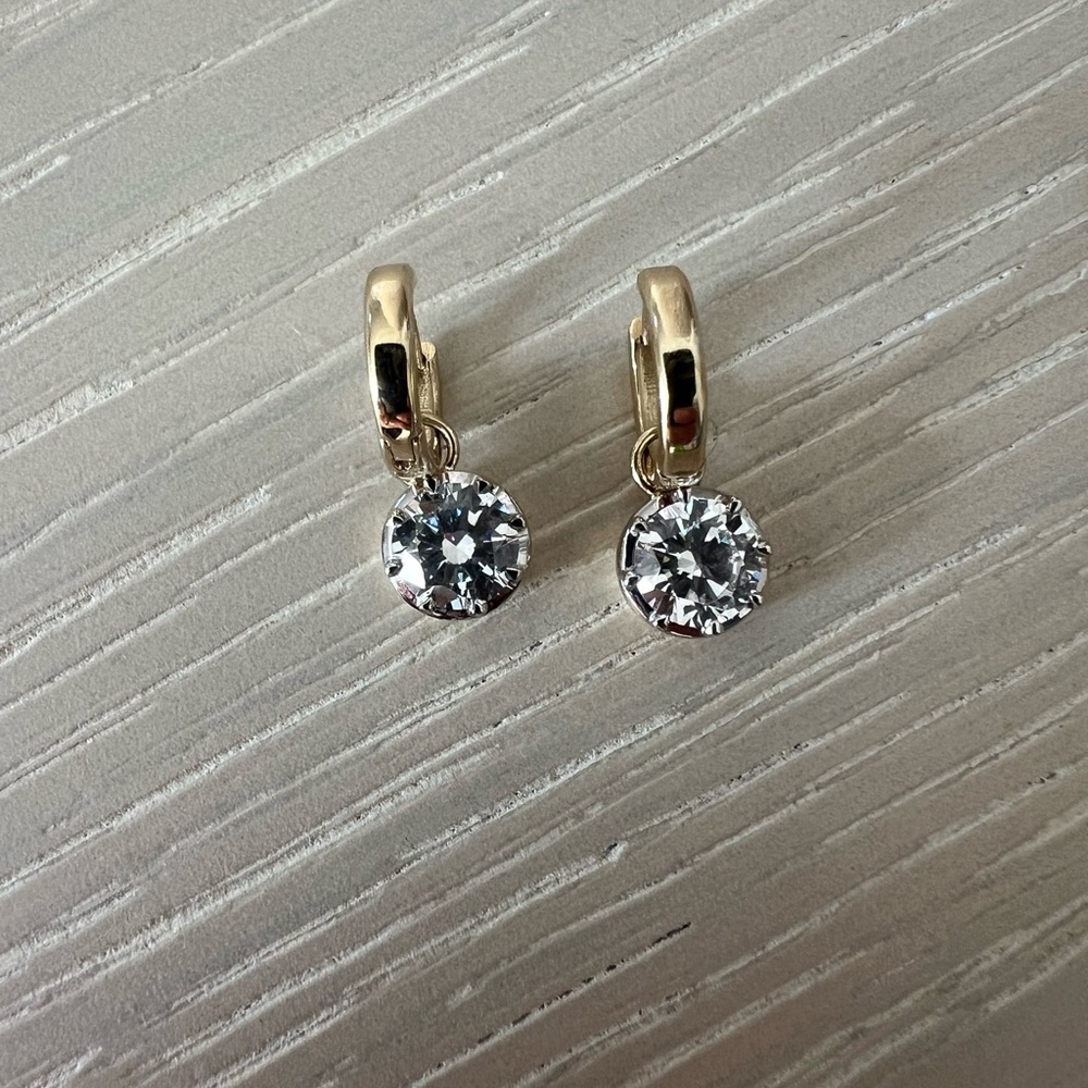 14k Yellow Gold Diamond Drop Hoops - Picture 5 of 6